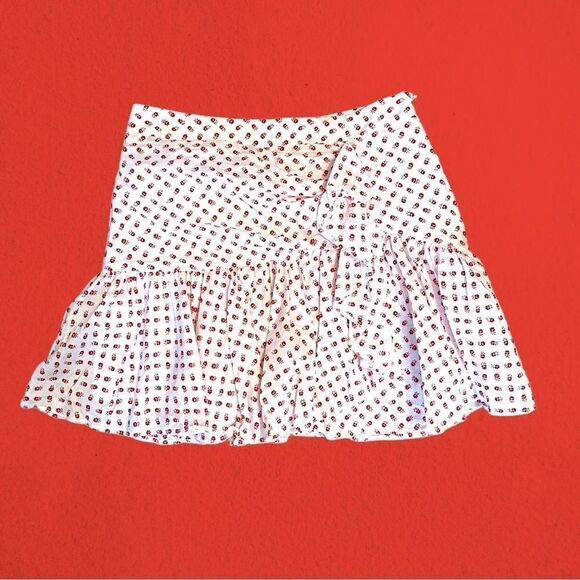 Claudie Pierlot mini ruffled cotton skirt white with red flowers - Picture 6 of 15